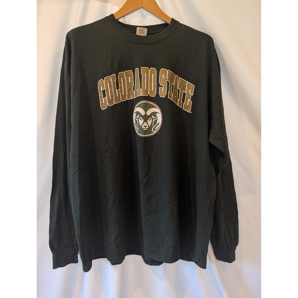 Gildan Colorado State Rams Long Sleeve T-Shirt Mens 2XL Green CSU NCAA Cotton